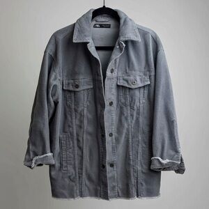 Zara Oversized Corduroy Trucker Jacket - Light Gray/Blue - Size XS